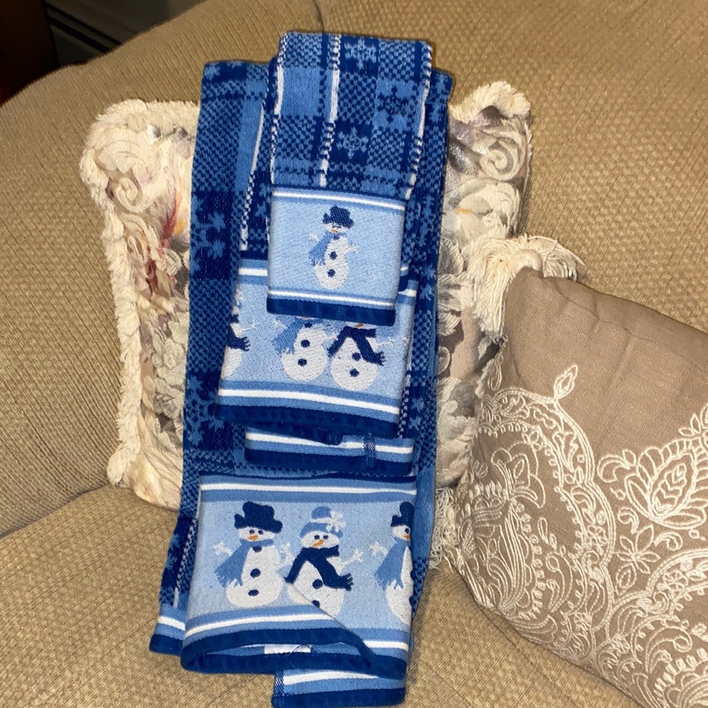 💙☃️💙NWOT Snowman Plaid 💯 Cotton 3PC Bath Towel Set